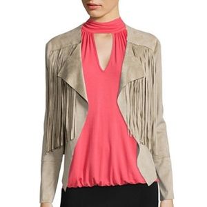 BISOU BISOU Faux Suede Fringe Jacket
